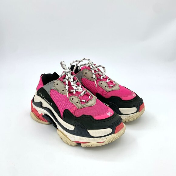Balenciaga Womens Triple S Pink & Black Lace-Up Sneakers Size 36 Casual Platform - Picture 1 of 9